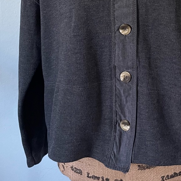 Vintage 90s Express Tricot Collared Button Front Knit Long Sleeve in Grey Blue - Picture 4 of 10